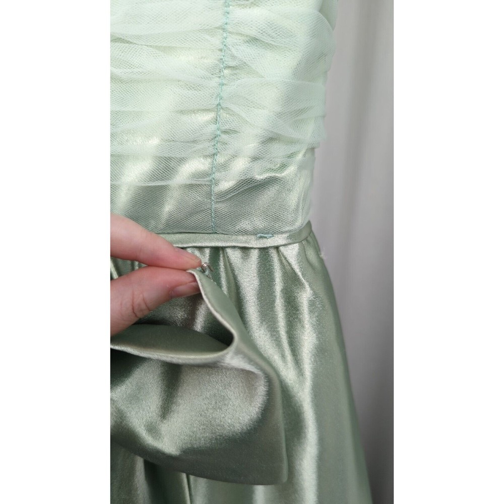 Vintage 50s Tulle Prom Dress Seafoam Green Satin Silk Halter Ruched Mint XXS XS - Picture 9 of 13